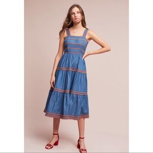 Anthropologie Eri + Ali Arla Chambray Tiered Dress